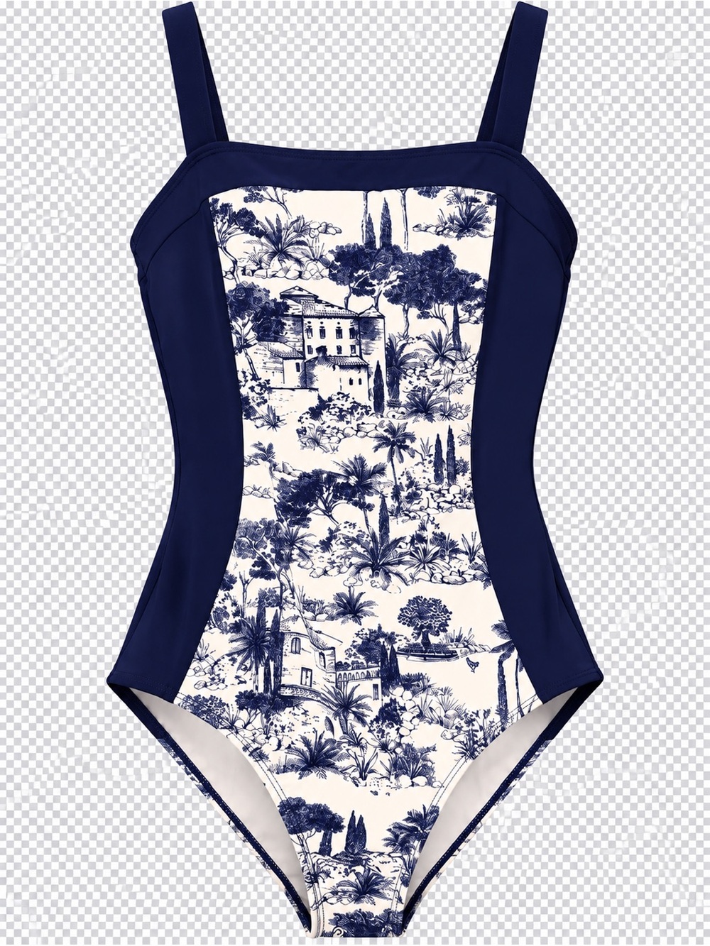 Tory Burch Navy Toile One Piece Swimsuit XS Resort Coastal